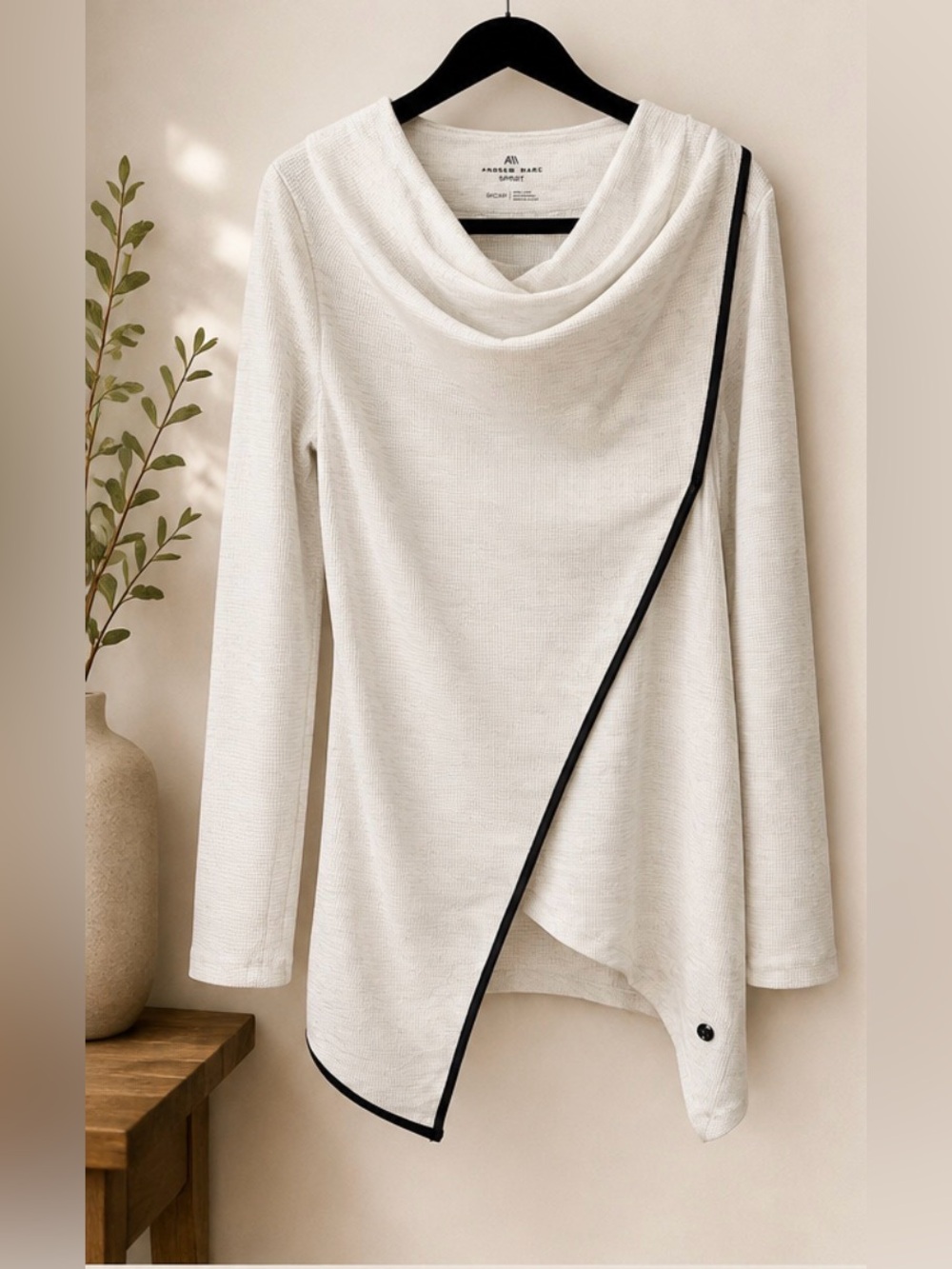 Andrew Marc Ivory Cowl Neck Sweater with Black Trim